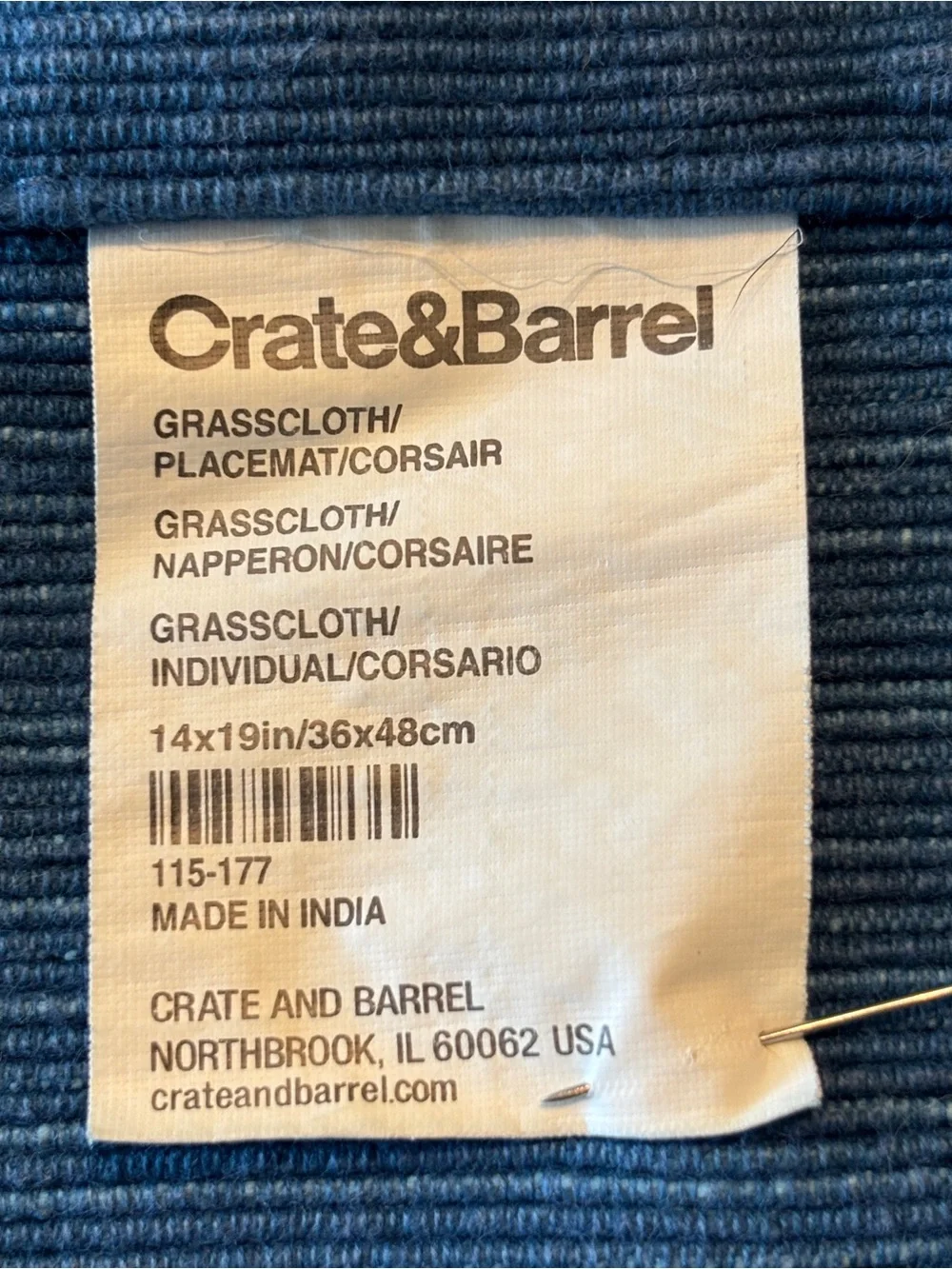 3 Crate&Barrel blue grass cloth placemats